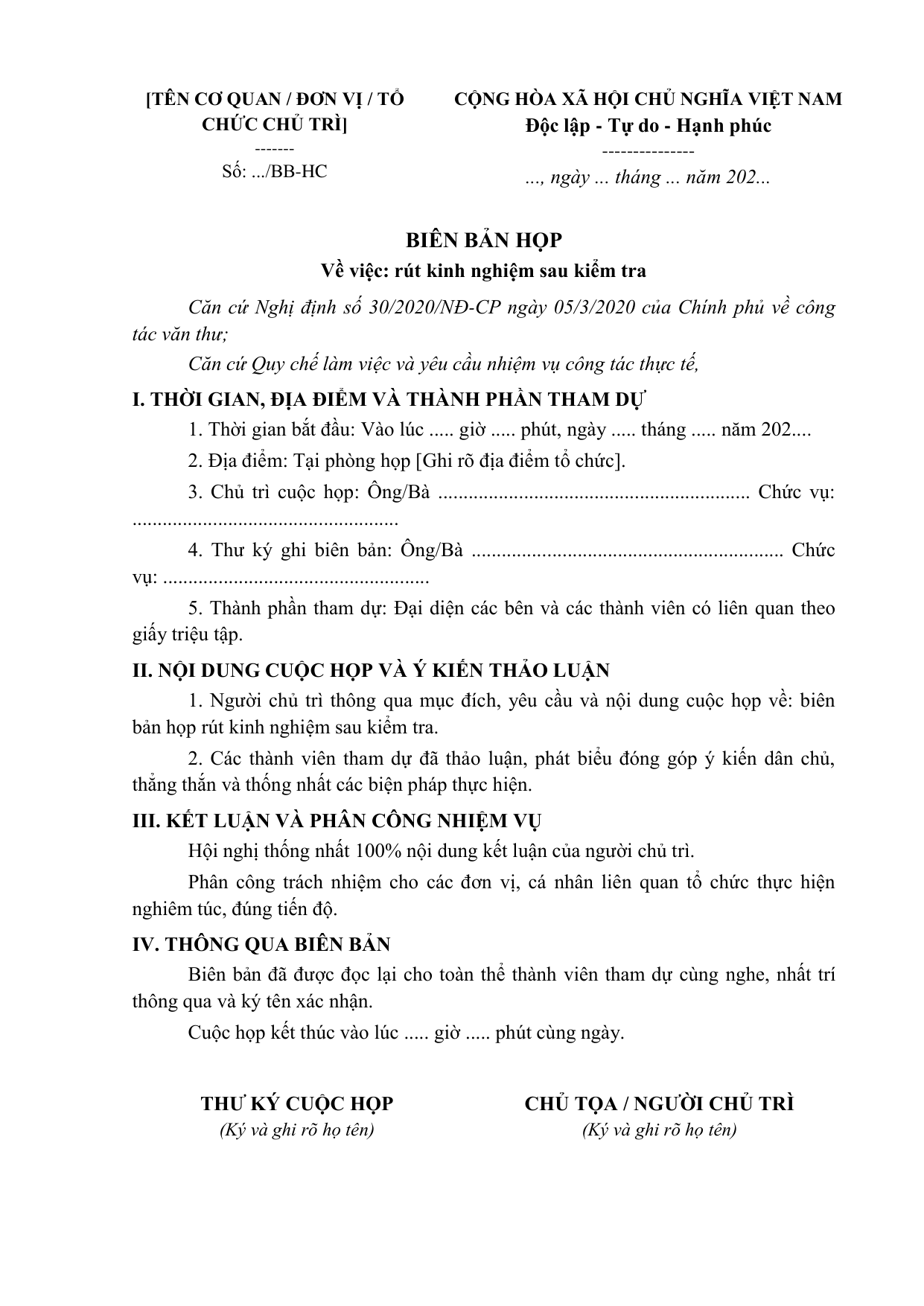 BIÊN BẢN HỌP
Về việc: rút kinh nghiệm sau kiểm tra