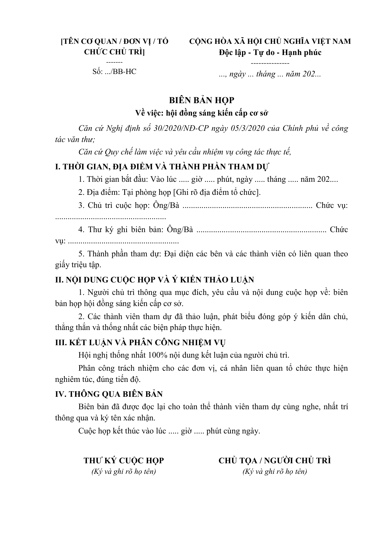 BIÊN BẢN HỌP
Về việc: hội đồng sáng kiến cấp cơ sở
