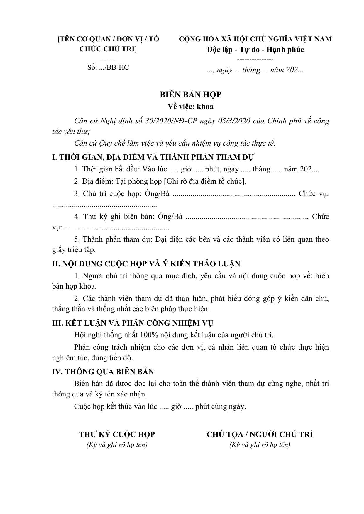 BIÊN BẢN HỌP
Về việc: khoa