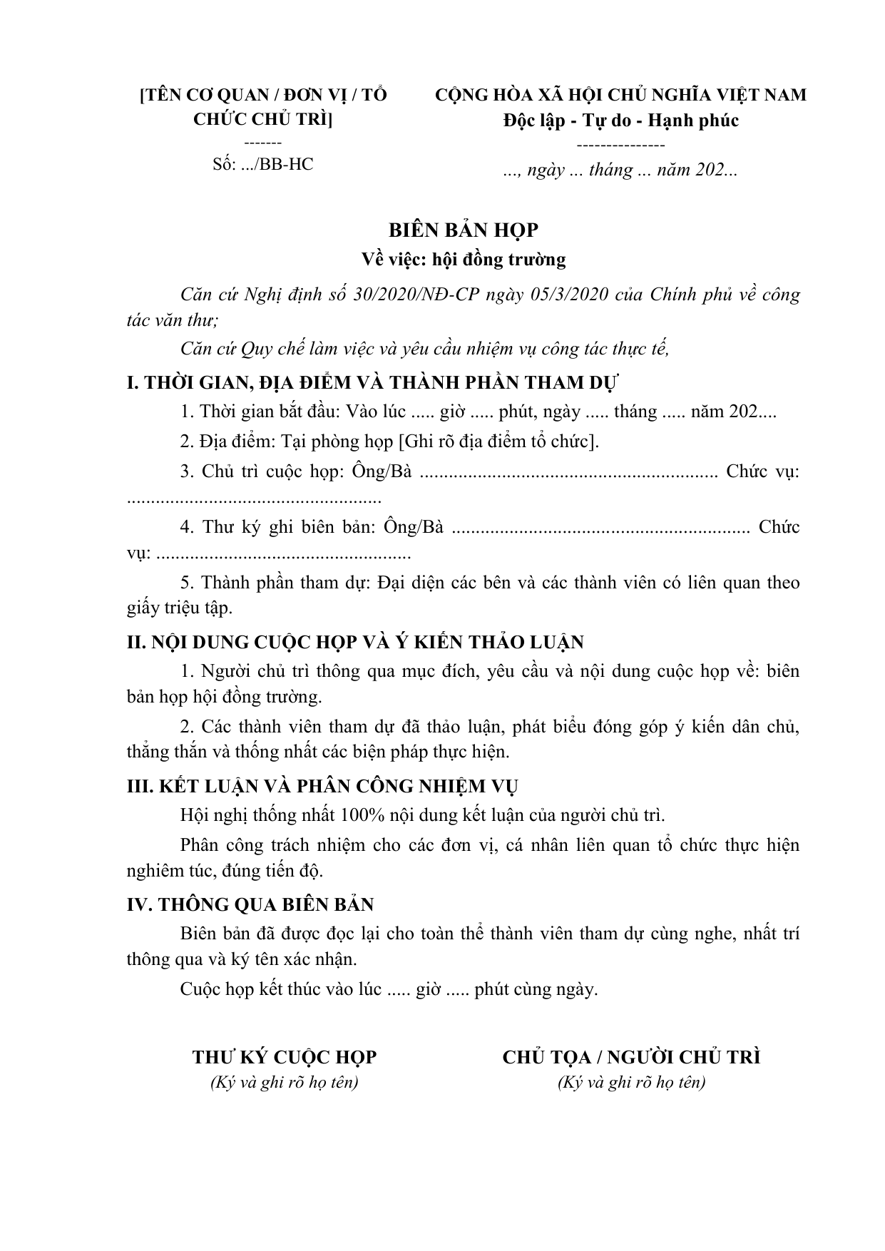 BIÊN BẢN HỌP
Về việc: hội đồng trường